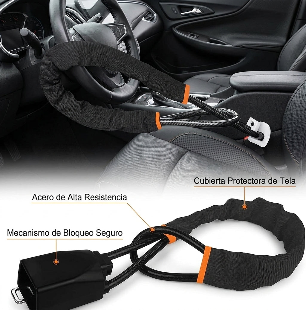 AutoShield Flex – Cepo Antirrobo Blindado para Volante y Cinturón